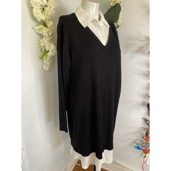Rio & Rian Black Knit Midi Sweater Sz L Dress with Button Down White Blouse NWT - Picture 2 of 16